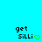 Pixelated text 'get SiLLi' with green heart symbol on cyan background, repeated in with one grayed-out