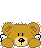 Brown teddy bear with white paws and orange inner ears, displaying various expressions and yellow halo effects in a of animated states