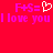 Red background with pink text reading 'F+S=❤️ I love you I love you' in pixelated font, featuring a white heart symbol.