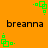 Green pixelated square icons with small dots animate on an orange background beneath the text 'breanna' in black lowercase letters.