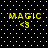 Four identical pixelated yellow text blocks reading "MAGIC <3" on a black background with white dots, arranged in a