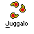 Animated sequence of pixelated flame-like shapes transforming into a stylized face with fiery patterns, all labeled 'Juggalo' below.