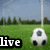 Animated soccer ball icon with text "live on and off the field" over a grassy field background.