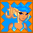 Pixel art contact sheet showing three frames of an animated icon featuring a blonde woman in swimwear against blue and orange background with star patterns.