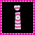 six black square with pink and white borders, each containing a distinct pixelated text or symbol in pink and white striped patterns