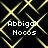Pixelated text 'Abbigail Hocos' appears over a black background with yellow geometric lines, showing animation changes in line density and text clarity across frames.