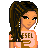 Pixel art of a female character with long braided hair wearing a pink shirt with 'FSEL' text and blue jeans, shown in multiple views including full body and close-ups of clothing and text elements.