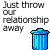 Blue trash can icon with text "Just throw our relationship away" in black sans-serif font, displayed on white background.
