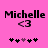 Pixelated text 'Michelle' and '<3' on pink background with two of small icons below, one showing a purple heart among black icons