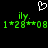 Green pixelated text and a white heart icon on black background, with repeated 'ily.' above numbers.