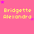 Pixelated text 'Bridgette Alexandra' in yellow on pink background with scattered purple stars, static image.