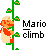 Pixel art icon of a character climbing a vine with text reading "Mario climb" on gray background.