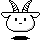 Pixelated white goat head with black checkered horns, two square eyes, and a straight mouth on gray background.