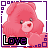 A 5x5 contact sheet of animated frames showing a pink Care Bear with changing text below it, arranged in chronological order from top-left to bottom-right.