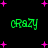 Green text reading 'cRAZY' appears in four positions on a black background with scattered pink plus signs, each instance of the word having distinct pixelated letterforms.