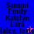 Four quadrants of text listing names on blue, purple, pink, and dark purple backgrounds with small star symbols.