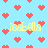 Pixelated blue background with red heart shapes and yellow text reading 'rest-alla' in four locations, some hearts replaced by text characters.