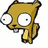 Pixelated cartoon character with large white eyes, black pupils, and a yellow-brown body against a plain background.