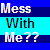 Pixel art contact sheet of a female character with long braided hair in various poses against blue and cyan striped background, with text "Mess With Me??" on left side.