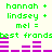 Green text and purple bars on a light background display names and a phrase with a pixelated 's' in 'frands'