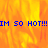 Animated orange-yellow flame background with blue pixelated text repeating 'IM SO HOT!!!'
