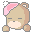 Pixel art contact sheet of three animated frames showing a cartoon bear with pink beret and closed eyes, then open eyes, then back to closed eyes.