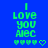 Green pixelated text "I Love you Alec" on blue background with five hearts, one heart changing from solid to outline across frames.