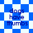 Blue and white pixelated background with four instances of the text 'dogs have thumbs' in dark blue font.