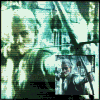 Animated sequence of a character in dark clothing holding a sword, set against a bright green background with repeated patterns.