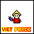 Pixel art character with conical hat holding purple bowl, changing colors and poses