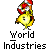 Animated icon shows a yellow cartoon character with red hat and white accents performing actions above "World Industries" text on gray background.
