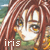 Pixelated close-up of a character with long brown hair and a white face, set against a blurred green and blue background with the text 'iris' in white lowercase letters at the bottom left.