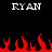 Two identical white text labels 'RYAN' appear above a horizontal red flame graphic on a black background.