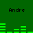 Green background with four instances of the name 'Andre' in black pixelated text and green audio equalizer bars changing across two