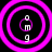 Four identical circular icons with concentric pink rings on black background, each containing white text 'omg' vertically aligned.