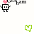 Pixelated character with square head and arms, alternating between pink heart on head and no heart, surrounded by colored hearts and 'Graham' text.