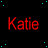 Black background with cyan dots and repeated 'Katie' text in red and white, arranged in a pattern