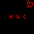 Red pixelated heart symbol above two identical red 'K & C' text strings on black background.