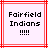 Two identical pixelated text with 'Fairfield Indians' and four exclamation marks, framed by red lines on a light background