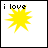 A 4x4 contact sheet of a pixelated yellow starburst animation with changing text above and below the star, showing frame-by-frame progression from "i love" to "i love michelle".