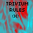 Pixelated text 'TRIVIUM RULES' with a smiley face ':)' on a blue and red abstract background, displayed in multiple overlapping