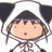 Pixelated anime-style character with brown hair and yellow eyes wearing a white hooded outfit with dark accents, standing against a white background.