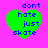 Four identical green heart-shaped icons with blue text "dont hate just skate" on a bright pink background, arranged in a