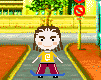 Animated sequence of a cartoon character on a skateboard performing actions against a city street background with trees and 'no parking' signs.