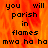 Pixelated text on a fiery orange-red background with repeated phrases and laughter, partially overlaid by a gray rectangle.
