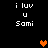 Black background with white text 'i luv u Sami' repeated in two , featuring orange and brown pixelated hearts at different positions