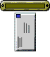 Four of a pixelated animation showing a document emerging from a slot, with a blue square in the top-left corner of the document