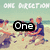 Beach scene with people kneeling on sand, text overlays reading 'One Direction' and 'ONE DIRECTION', pixelated style.