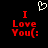 Pixelated red text "I Love You(:" on black background with white heart symbol above.