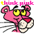 A 3x3 contact sheet of nine animated frames showing a pink cartoon panther character with yellow eyes and mouth, each frame displaying slight variations in facial expression and pose against a gray transparent background.